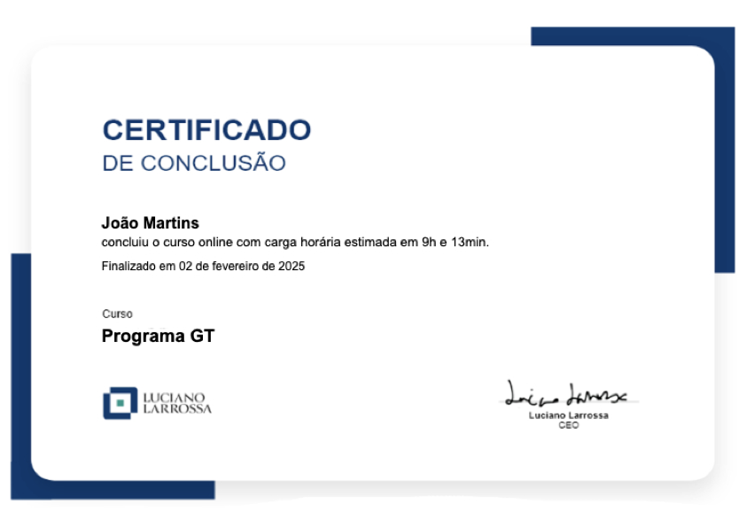 Certificado Programa GT — João Martins